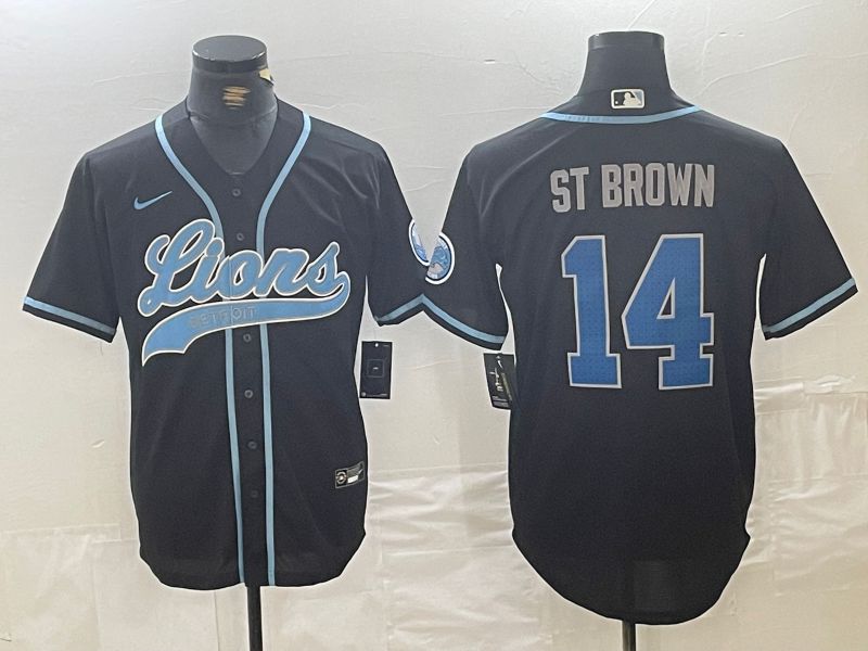 Men Detroit Lions 14 ST Brown Black Joint Name 2024 Nike Limited NFL Jersey style 1